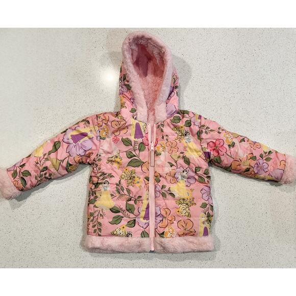 Disney Princess Reversible Toddler Jacket 3T Pink Floral Plush - Picture 6 of 7